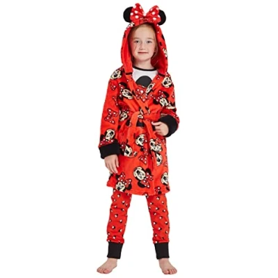 Image of Disney Girls Minnie Mouse Dressing Gown Bathrobe Robe Nightwear (Minnie Mouse, 9 10 Years)