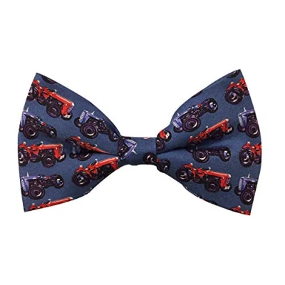 Image of Colourful Tractors Silk Bow Tie Dark Blue