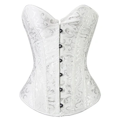 Image of Bslingerie Womens Waist Cincher Boned Corset with Brocade (UK 16 (XXL), White)