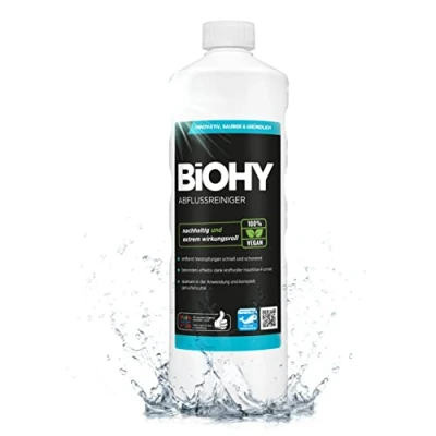 Image of BiOHY Drain Cleaner (1l Bottle) removes hair effortlessly organic concentrate for kitchen &amp; bathroom even the most stubborn blockages eliminates smells (abflussreiniger)