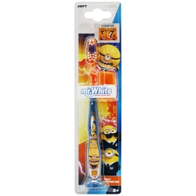 Image of Despicable Me Minions Little Teeth Toothbrush for Kids with Protection Cap, Soft Rounded Bristles, Comfortable Handle Grip and Suction Cup Upright Storage Children Ages 3+