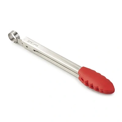 Image of Zeal Silicone Mini Kitchen Cooking Tongs with Stainless Steel Handle Perfect for Cooking, Grilling, BBQ, Air Fryer, and More, Heat Resistant, BPA Free, Easy to Clean, 20cm, Red