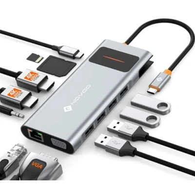Image of NOVOO USB C Docking Station Dual Monitor, 4K HDMI, VGA, 2 3.0/2.0, SD/TF Card Reader, 100W PD, 1Gbps Ethernet, 3.5mm Audio, Hub for MacBook, HP, Lenovo, Dell Laptops