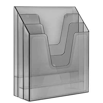 Image of Acrimet Vertical Triple File Folder Holder Organizer, Sorter (Plastic) (Smoke Color)