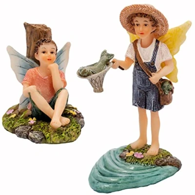Image of PRETMANNS Fairies for Fairy Gardens Boy Figurines Garden Ornaments Outdoor, Accessories a Miniature Garden, Fishing