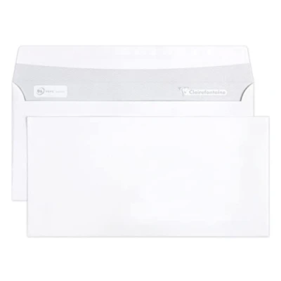 Image of Clairefontaine 6915C Box of 500 White DL Envelopes 110x220mm Self Adhesive 90g/m²