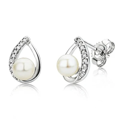Image of Miore Earrings Women Freshwater Pearls studs Diamonds 0.06 ct White Gold 9 Kt / 375