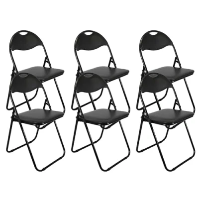 Image of Meta Faux leather Office Chairs Steel Frame folding Chair for Home, Office, Dining &amp; Reception (6, Black)