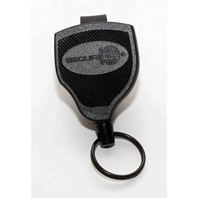 Image of Securikey Super48 Retractable Key Holder, Black, Leather &amp; Polycarbonate, 2.16 inches, Ideal for Heavy Bunch, Police Security Personnel