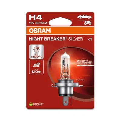 Image of OSRAM NIGHT BREAKER® SILVER, H4, halogen headlight lamp, Single Blister (1 lamp)
