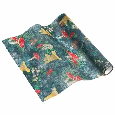 Image of Talking Tables Mushroom Themed Green Reusable Table Runner for Christmas Décor Autumnal Party Decorations Fabric 2m x 30cm