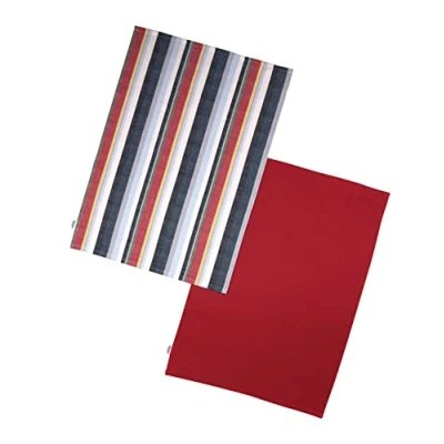 Image of Dexam Recycled Cotton Striped Set of 2 Tea Towels Red