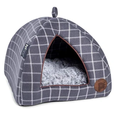 Image of Petface Window Pane Check Igloo Bed, Grey