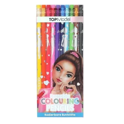 Image of Depesche 12219 TOPModel Erasable Colouring Pencils, 10 Pens in Bright Colours with Eraser Topper, Ideal for Painting and School