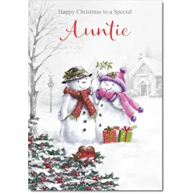 Image of doodlecards Auntie Christmas Card Two Snowmen Medium Size for with Plain Envelope