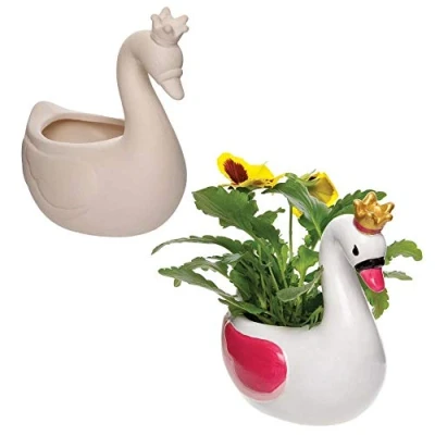 Image of Baker Ross AX826 Swan Princess Flowerpots Pack of 2, Design Our own Ceramic Arts and Crafts Project for Kids