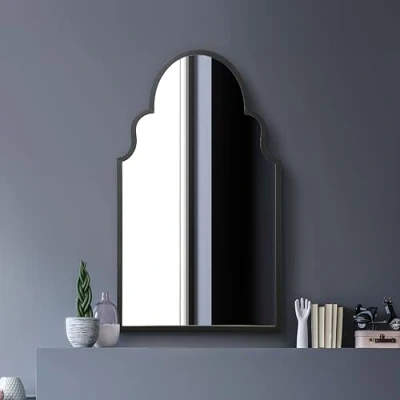 Image of MirrorOutlet The Arcus Black Metal Framed Modern Arched Wall Mirror 41&quot; X 24&quot; (104CM 61CM) frame
