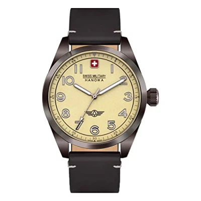 Image of Swiss Military Hanowa Men Analog Quartz Watch with Leather Strap SMWGA2100440