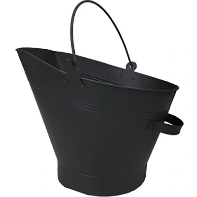 Image of Simpa® Black Waterloo Bucket Coal Log Fire Ash Scuttle Hod Fireside Galvanised Steel with Carry Handle