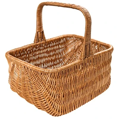 Image of Creative Home Dutch Wicker Shopping Basket 42 x 32 40 cm (+/ 1 cm) Large with Handle Handmade Durable Natural Brown Thick Willow Woven Easter, Picnic, Fruit, Gift