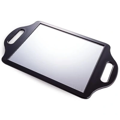 Image of Kobe Regent Street Hand Mirror Two Handed Handheld for Hairdressers, Barbers, and Beauty Professionals; Black Plastic with Handle Salon Use, Perfect Back of Head View