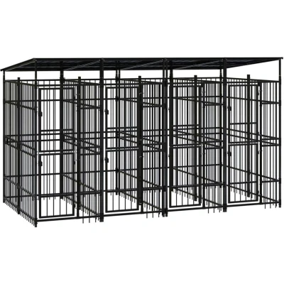 Image of vidaXL Outdoor Dog Kennel with Roof Steel 7.37 m²