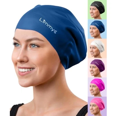 Image of Limmys Adult Long Hair Swimming Cap 100% Silicone Kids Swim Caps for Men and Women Premium Quality, Stretchable Comfortable Hats Available in Different Attractive Colours