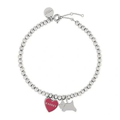 Image of Radley Ladies Silver Plated Friendship Bracelet with Jumping Dog and Pink Enamel Heart RYJ3163S
