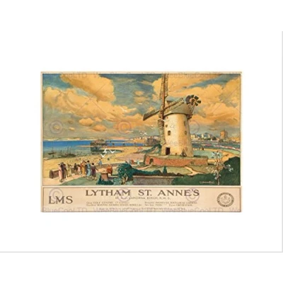 Image of Wee Blue Coo TRAVEL ENGLAND LANCASHIRE LYTHAM ST ANNES WINDMILL FRAMED ART PRINT B12X7839