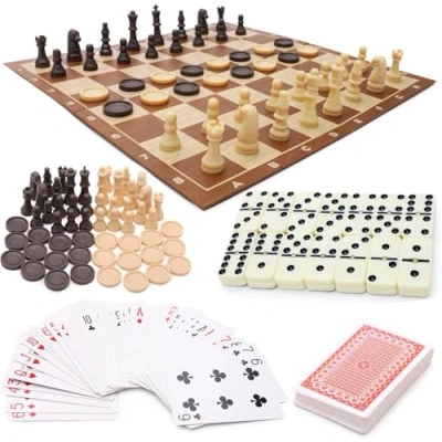 Image of Toyland® Ultimate Family Favourites Board Game Bundle Dominoes, Cards, Chess, Checkers &amp; Noughts Crosses Suitable Ages 3+