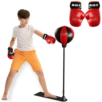 Image of ZENO Punching Bag for Kids Boxing Set with Stand Gloves, Ball Adjustable Height Freestanding 3 8 Years Old Boys and Girls
