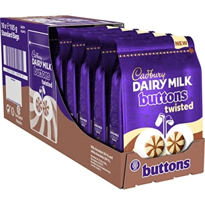 Image of Cadbury Dairy Milk Buttons Twisted Chocolate Bag 105g (Pack of 10 Bags)