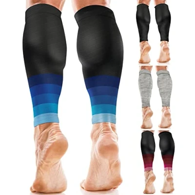 Image of aZengear Calf Compression Sleeves for Men &amp; Women Shin Splint and Support Brace Guards Leg Torn Muscle Cramps (XXL, Black w/Navy)
