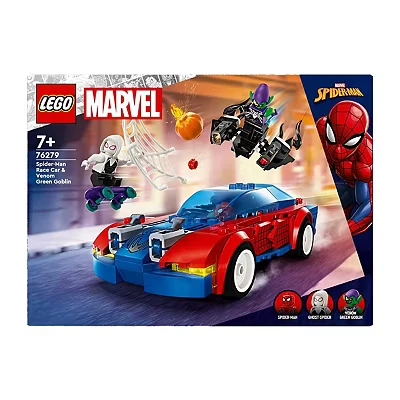 Image of LEGO Marvel Spider Man Race Car &amp; Venom Green Goblin, Super Hero Building Toys for Boys Girls Featuring a Spidey Minifigure, plus Buildable Toy Vehicle and Web Shooters, Gifts Kids 76279