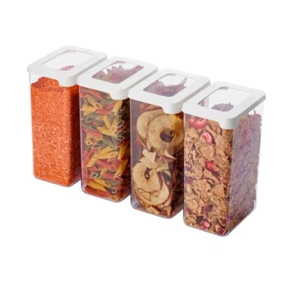 Image of SmartStore Clear Airtight Dry Food Containers with Lids 1.6L Set of 4 20% Bio based Plastic Storage Box Lid, BPA Free, Dishwasher Safe Stacking Kitchen 12.5 x 9 20cm