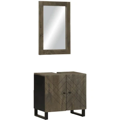 Image of vidaXL 2 Piece Bathroom Furniture Set Black Solid Wood Mango