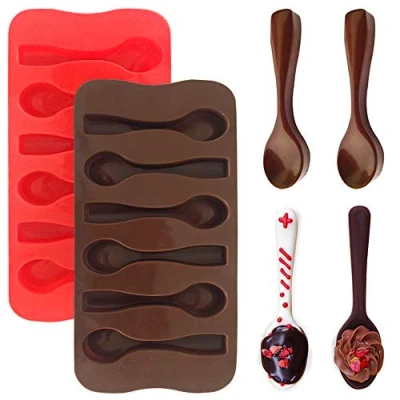 Image of 4 Packs Spoon Shape Molds, YuCool 6 Cavity Silicone Chocolate Moulds Non Stick Reusable DIY Baking Molds Candy Protein &amp; Energy Bar for Christmas Xmas New Year Cake Decoration