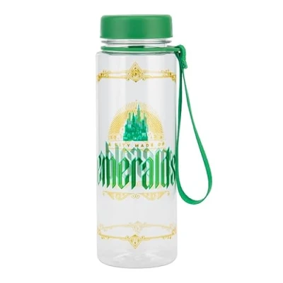 Image of Paladone Wicked Water Bottle with Strap Officially Licensed Disney Gold Foil &amp; Green Glitter Leakproof Carry Handle, Gift for Fans of Musical 650ml (22 fl oz)