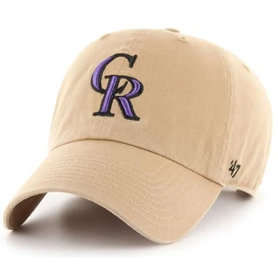Image of &#039;47 MLB Khaki Primary Logo Clean Up Adjustable Strap Baseball Dad Hat Cap, Adult One size Fits All, Colorado Rockies,
