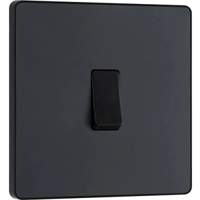 Image of BG Electrical Single Intermediate Wall Light Switch, Screwless Front Plate, Round Edges, Evolve, Matt Grey, 20A, 16AX, PCDMG13B