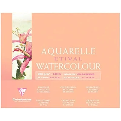 Image of Clairefontaine Ref 96471C Etival Cold Pressed Glued Watercolour Painting &amp; Drawing Pad (10 Sheets of Paper) 24 x 30cm 300gsm Cellulose Art Paper