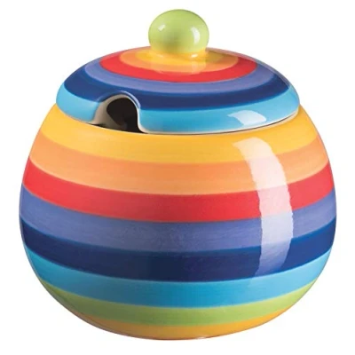 Image of Purity Style Hand Painted Rainbow Stripe Sugar Bowl