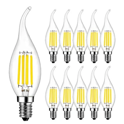 Image of RANBOO E14 LED Filament Bulbs 4W, 40W Clear Candle Equivalent, Cool White 6500K, Candelabra SES Bulb, Non Dimmable, 400Lm, Light Small Edison Screw Bulbs, 10 Pack