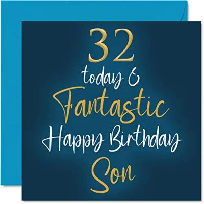 Image of Fantastic 32nd Birthday Cards for Son 32 Today &amp; Happy Card from Mum or Dad, Gifts, 145mm x Greeting Gift