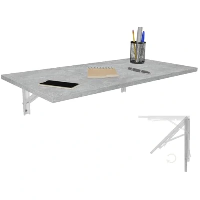 Image of KDR Produktgestaltung Wall Mounted Folding Table, Engineered Wood, Concrete Look, 80cm x 40cm