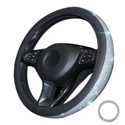 Image of Pahajim Car Steering Wheel Covers with Sparkly Diamond,Glitter Diamante Cover Bling Accessories for Women Ladies (Black blue)