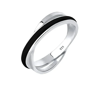 Image of Elli Ring Ladies Wrap Modern with Enamel white in 925 Sterling Silver