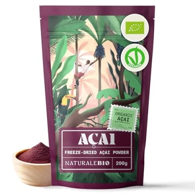 Image of Organic Acai Berries Powder Freeze Dried 200g. Brazilian Acai, Lyophilised, Raw. Extract from Açai Berry Pulp. Vegan &amp; Vegetarian Friendly