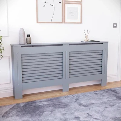Image of Vida Designs Milton Extra Large Dark Grey Radiator Cover Modern Slatted Heating Cabinet, Easy DIY Fit, Ideal for Living Room, Hallway or Bathroom