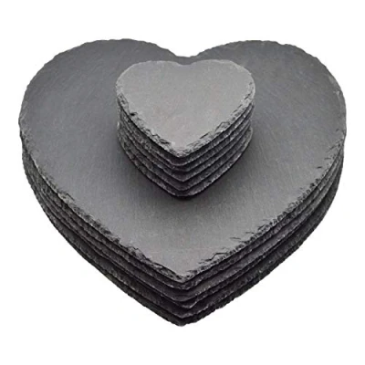 Image of 12pc Black Heart Slate Placemats &amp; Coasters Set By Argon Tableware